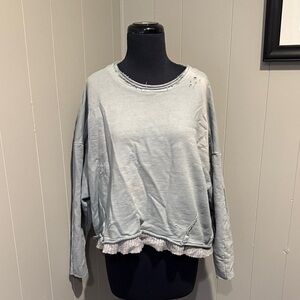 Umitunal Women’s XS Casual Light Gray Distressed Sweatshirt